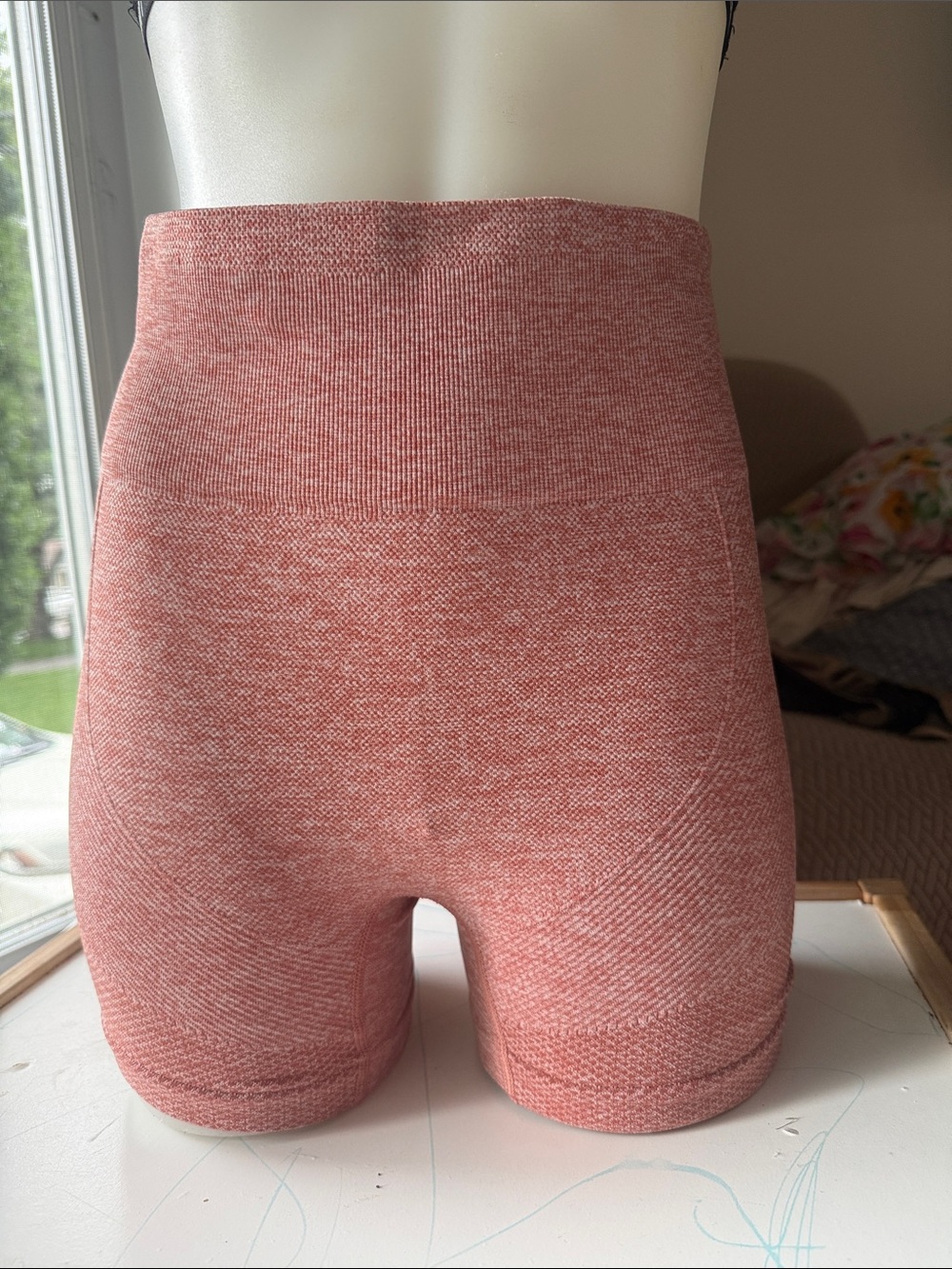 3 sets of High-Waist Ribbed Knit Women’s Shorts — Coral Pink